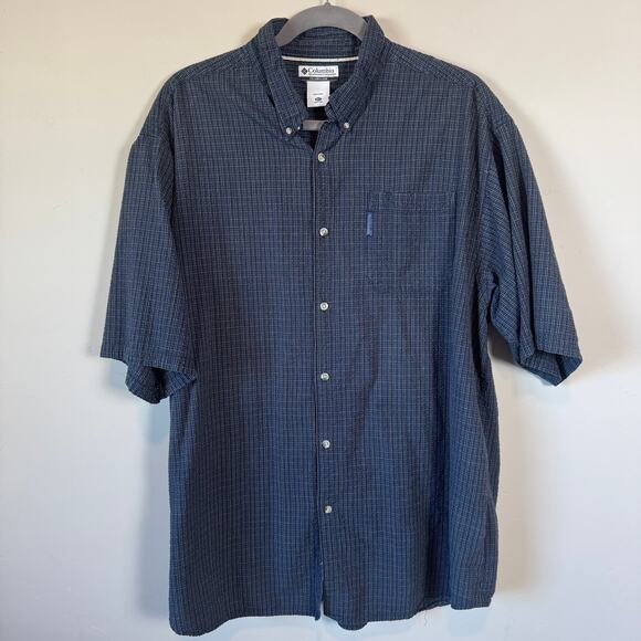 Vtg 90s Y2K Columbia 3XT Tall Blue Grid Cotton Short Sleeve Button Down Shirt - Picture 2 of 10